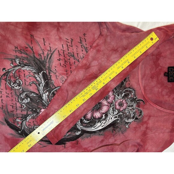Early 2000’s Y2K Crimson Tie-Dye Long Sleeve With Floral Art Grunge Size L - Picture 7 of 12